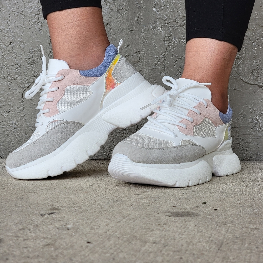 Women's Chunky Platform Sneakers White Blush Color - Picture 5 of 5